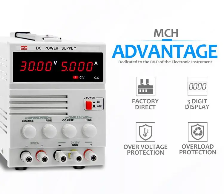 Low Price LCD Displays 30V 5A Dc Power Supply MCH-305B 30V 5A Fixed Output 5V 2A