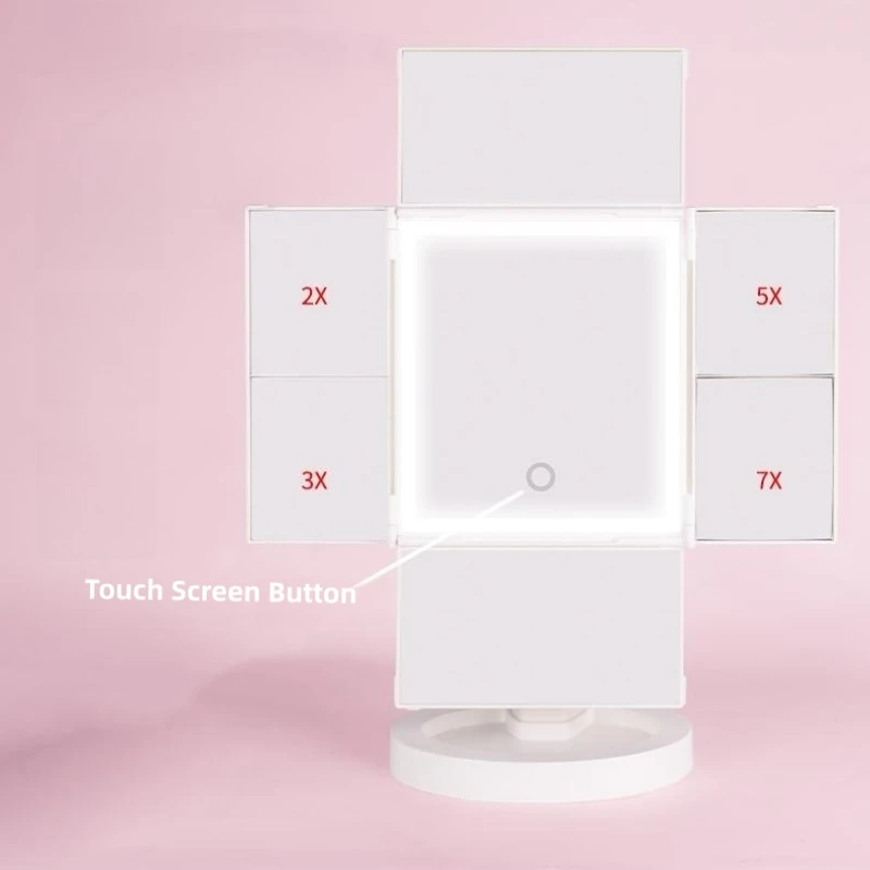 Multi-function Led Makeup Tabletop Mirror Circular Girl Makeup Mirror with Storage Box Wireless Charger Silver Square Lighted