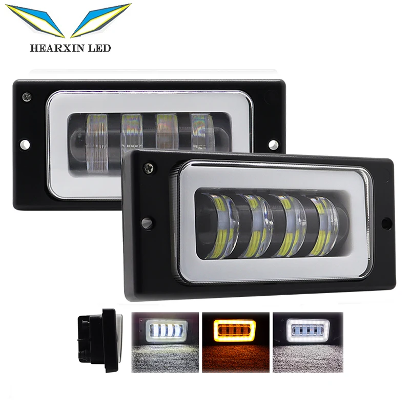 Hearxin 6 inch White Yellow Angel Eyes Fog Lamp 12V 24V LED DRL Driving Lights 40w Fog Light For Lada  For Kamaz