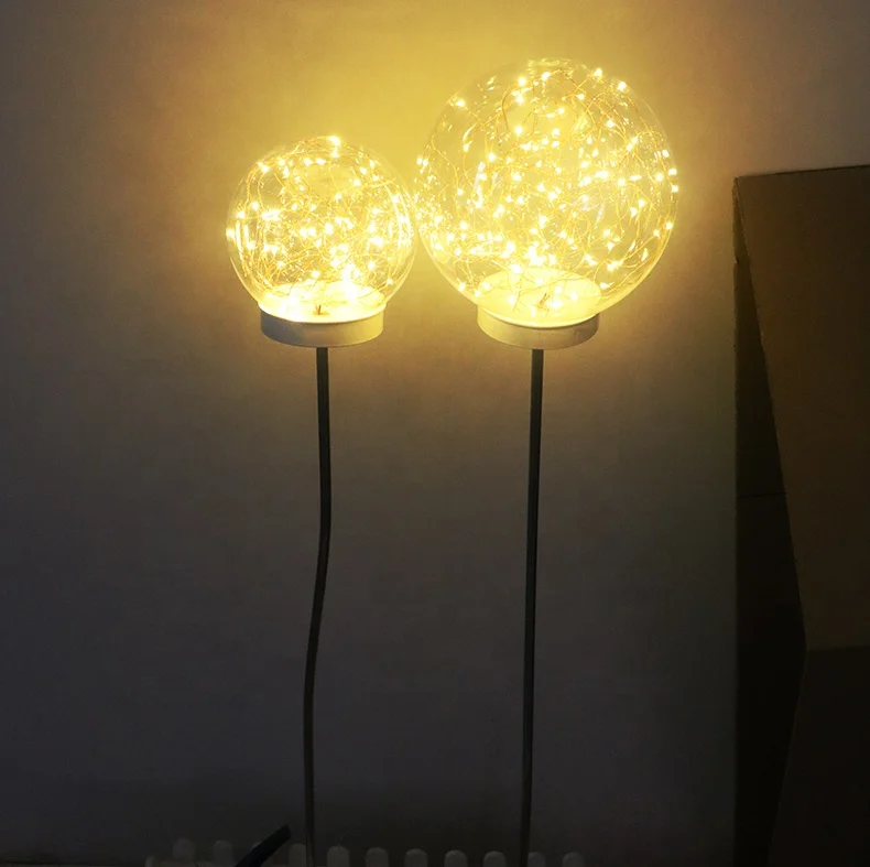 Dia15cm height80cm single color transparent ball cooper wire light with stainless steel pillar