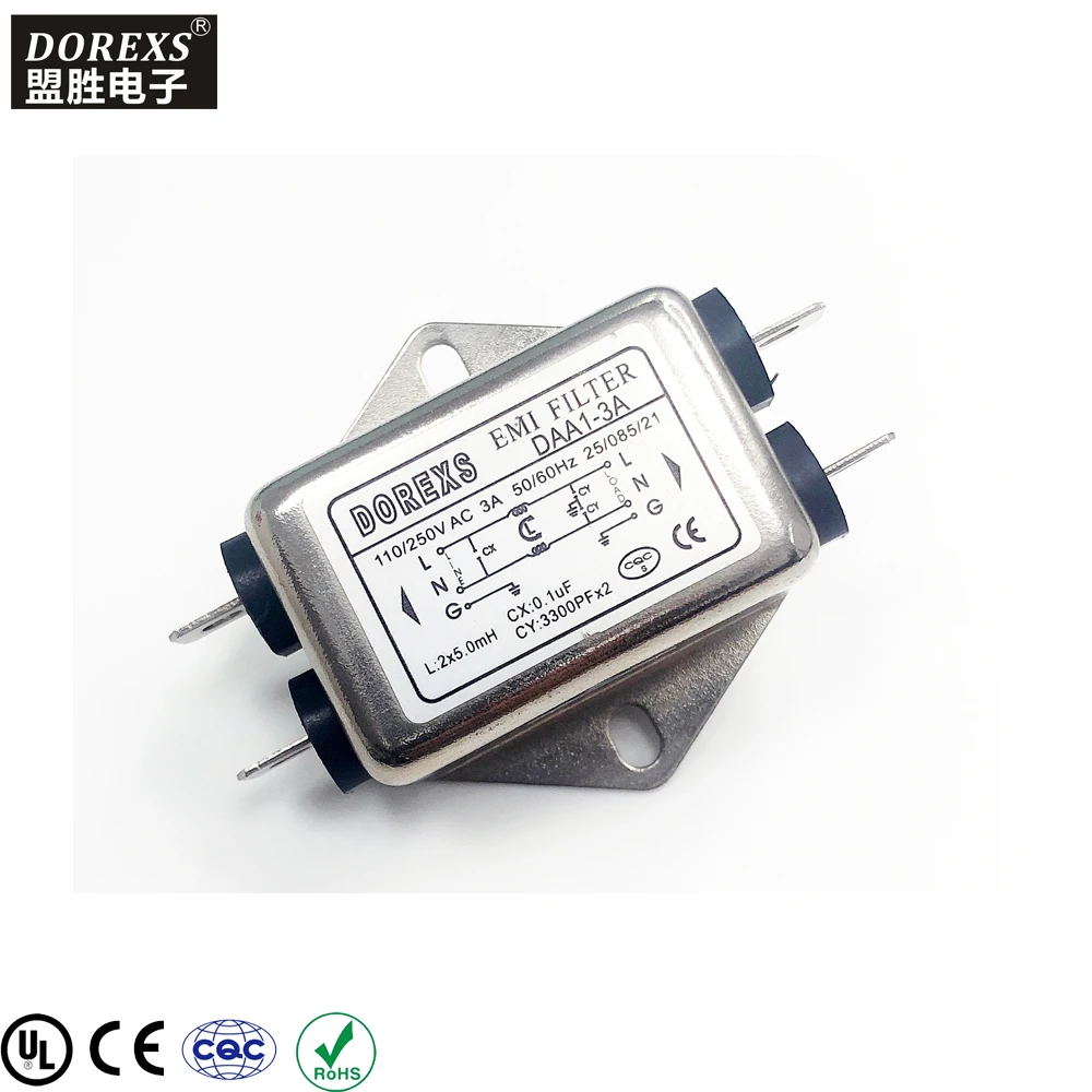 Терминал мощность фильтр EMI фильтр чехол низких частот 115/250vac металла по оптовым ценам от поставщика 1A 3A 6A 10A DAA1 провода 20 ~ 100db 30-100db
