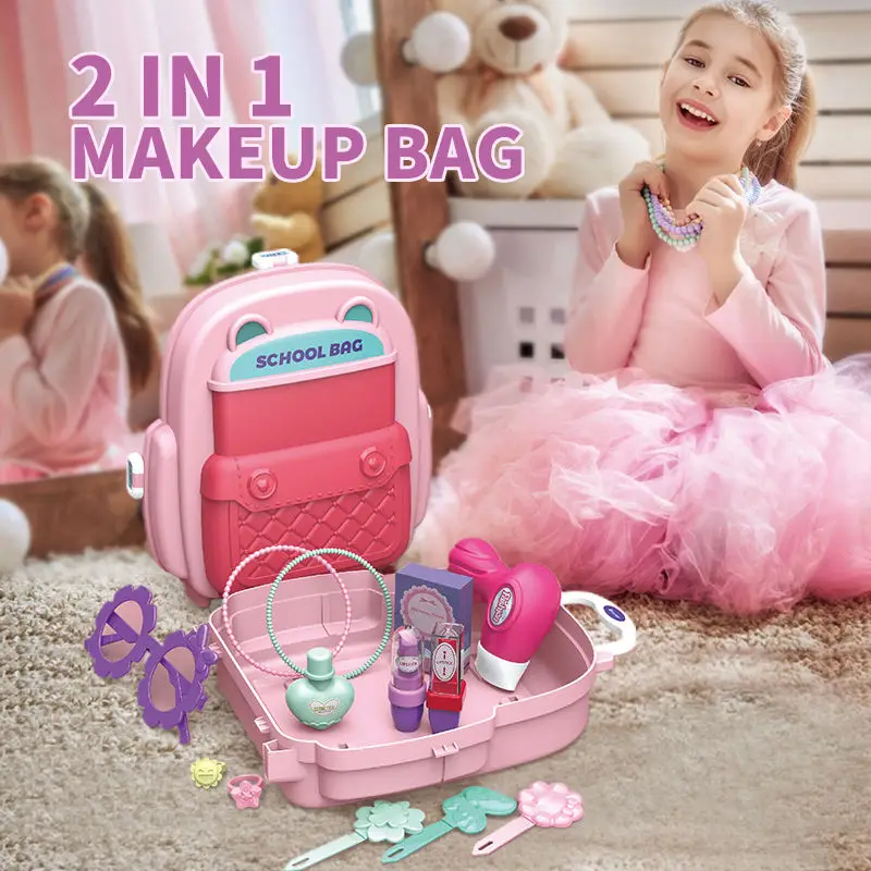 2 In 1 Cooking Games Simulation Pretend Play Kitchen Makeup Doctor Set House Toy For Kids Gift With Portable Backpack Bag