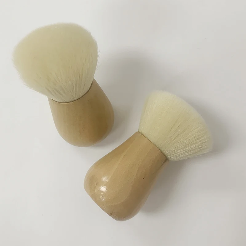 Custom Logo Professional Foundation Synthetic Kabuki Brushes Handle Makeup Tools Mask Opp Bag Packing Fan Brush with Short Wood
