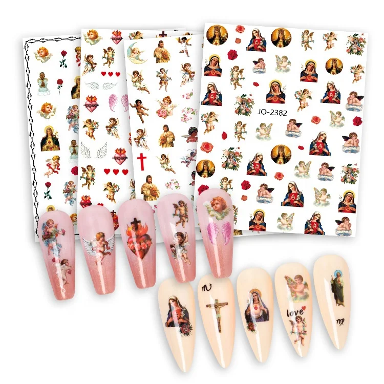 Wholesale virgin mary nail sticker for nail art decoration adhesive diy angel cupid nail decals wraps