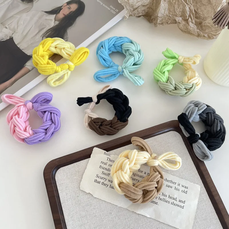 Color braided scrunchie Korean thick high elastic hair tie high ponytail all hand braided durable twist hair tie