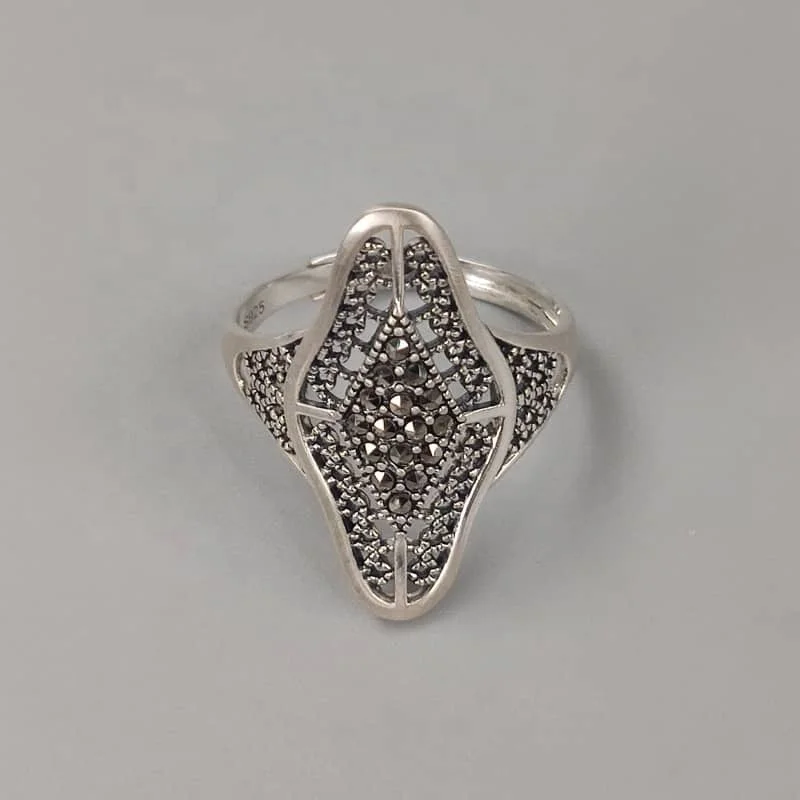 New Arrival 18k gold plated Sterling silver 925 ring Jewelry Marcasite Elegant Elaborate women gift S925 rings Jewelry