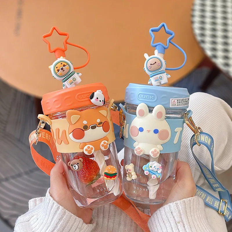 17oz Cute Cartoon Plastic Drink Water Bottle With Dust Stopper Bpa Free Kids Sippy Cup