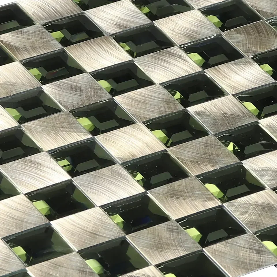 Glass Mosaic square 3d metal & green glass mosaic