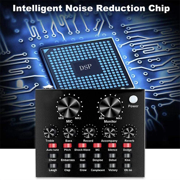 Podcast Recording Studio Equipment Bundle Sound Cards Audio Interface Mixer Mic Sound Card for Live Stream External Sound Card