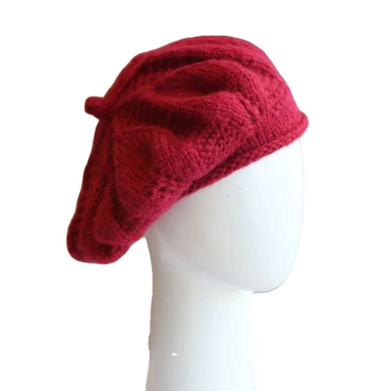 Winter hand hook versatile mohair octagonal beret hat