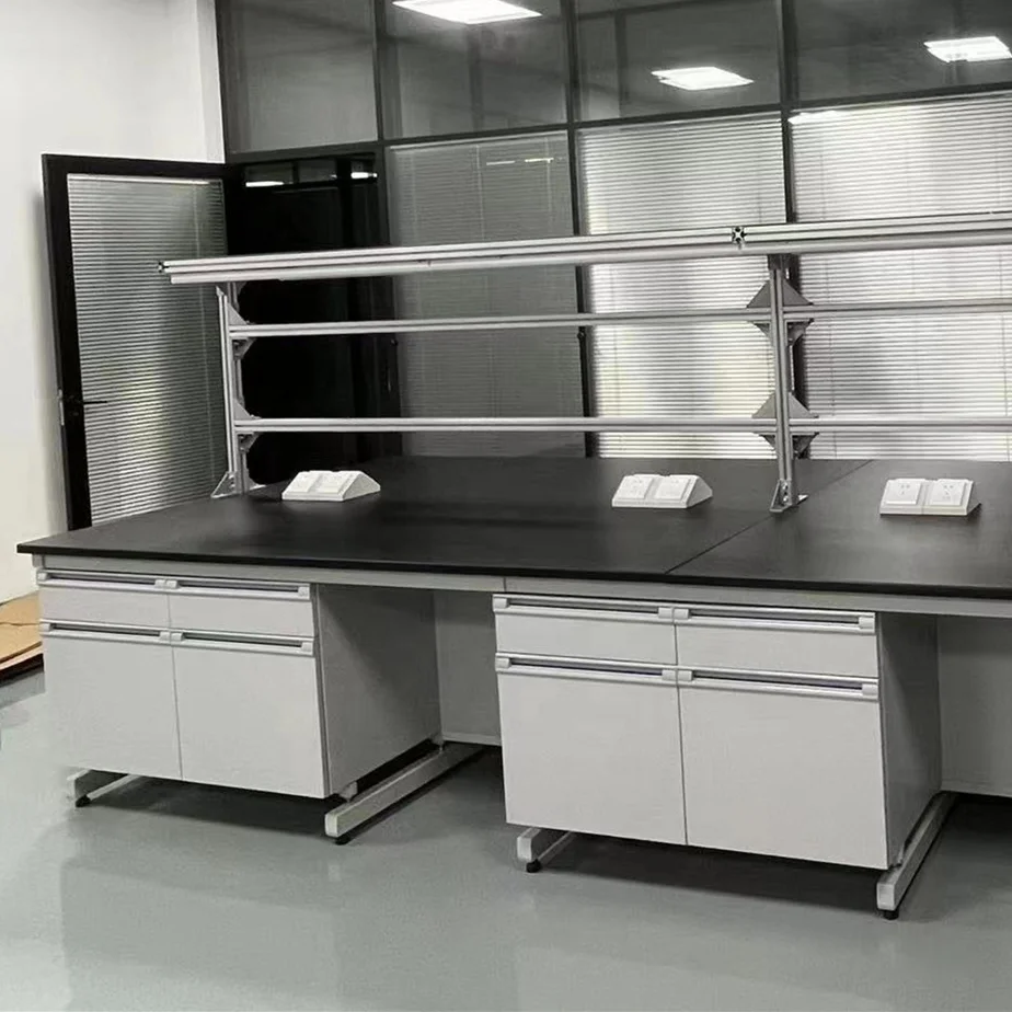 Laboratory Steel Wood Island/Center Table chemical resistance and heat resistance Melamine particle board table