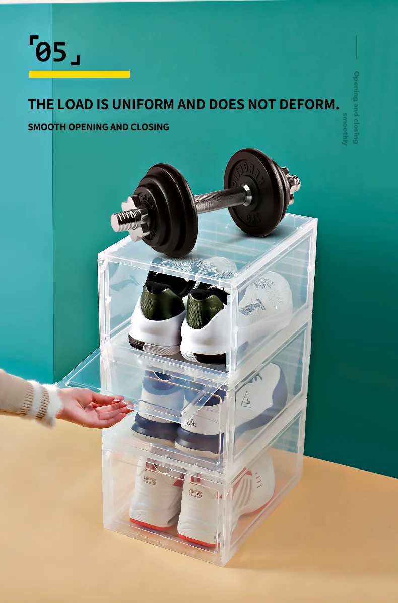 Rectangle Foldable Display Shoe Storage Box Transparent Portable Drop Front Organizer Plastic Shoe Box