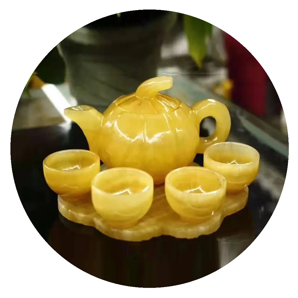 Wholesale high quality natural yellow jade  hand made tea set  for gifts