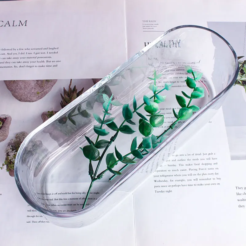Handmade  Luxury Home Decoration Tabletop Long Different fleshiness Small Plant Oval Glass Vase