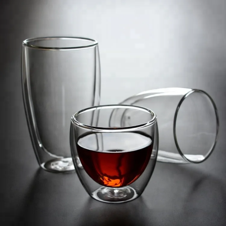 Double Wall Glass 250ml Coffee Cup With LOGO Glass Double Wall Tea Cup Glass Cups