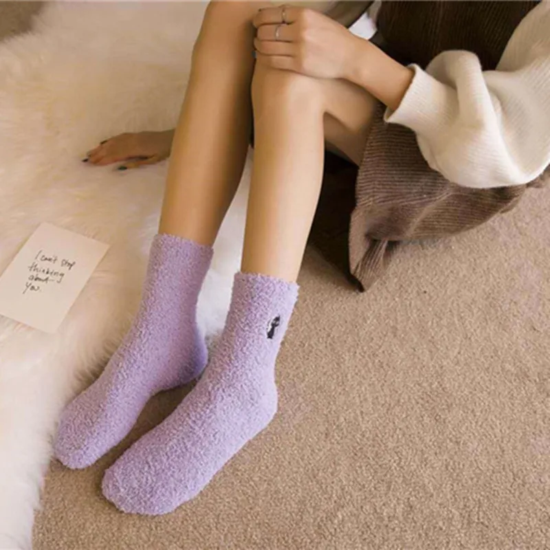 
Wholesale customized socks Woman kids winter fashion Coral fleece cartoon animal lovely floor cushion towel sock 