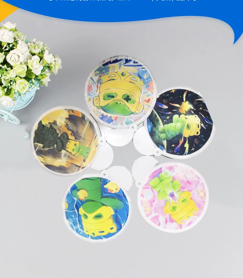 Creative Cartoon Cute Kawaii Printing Round Folding Portable Hand Fan for Girls