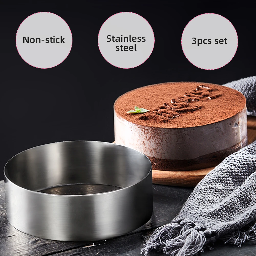 Stainless steel professional 3pcs large middle mini round diy dessert mousse baking cakes mold set