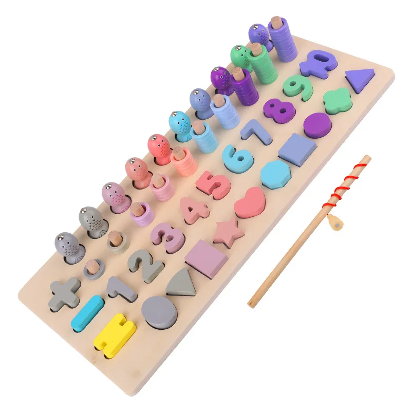 Kids  Wooden Multifunctional Logarithmic Board Children  Cognition Shape Matching Board Parent-child Games