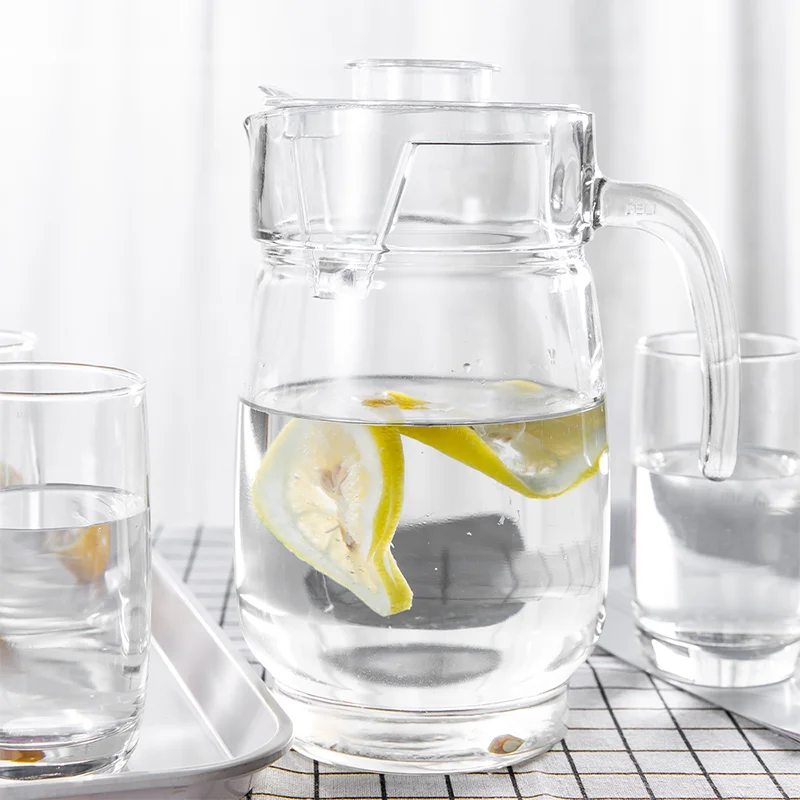 High Quality DELI 1600ml 54.1oz Large Volume Solid Soda Lime Hot Water Milk Glass Jug Cold Juice Water Glass Pitcher With Lid