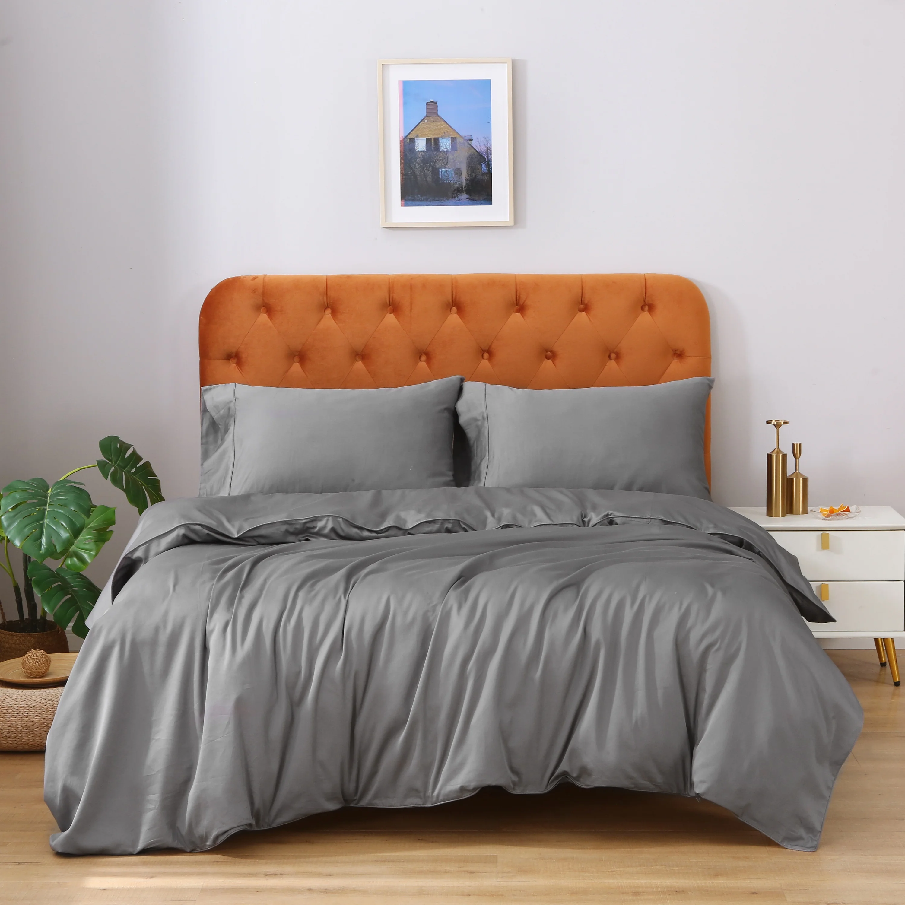 100% bamboo bedding set 60S bamboo bed sheet organic 300TC lyocell duvet cover with hot selling bedsheets