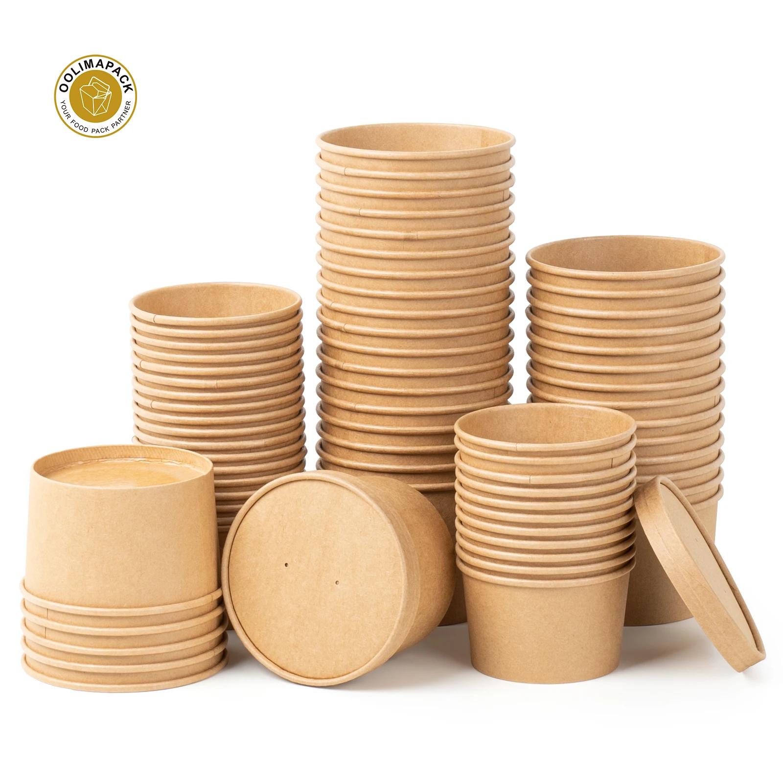 OOLIMA Biodegradable Paper Soup Cup Brown/White Kraft Soup Cups With Lids For Takeaway