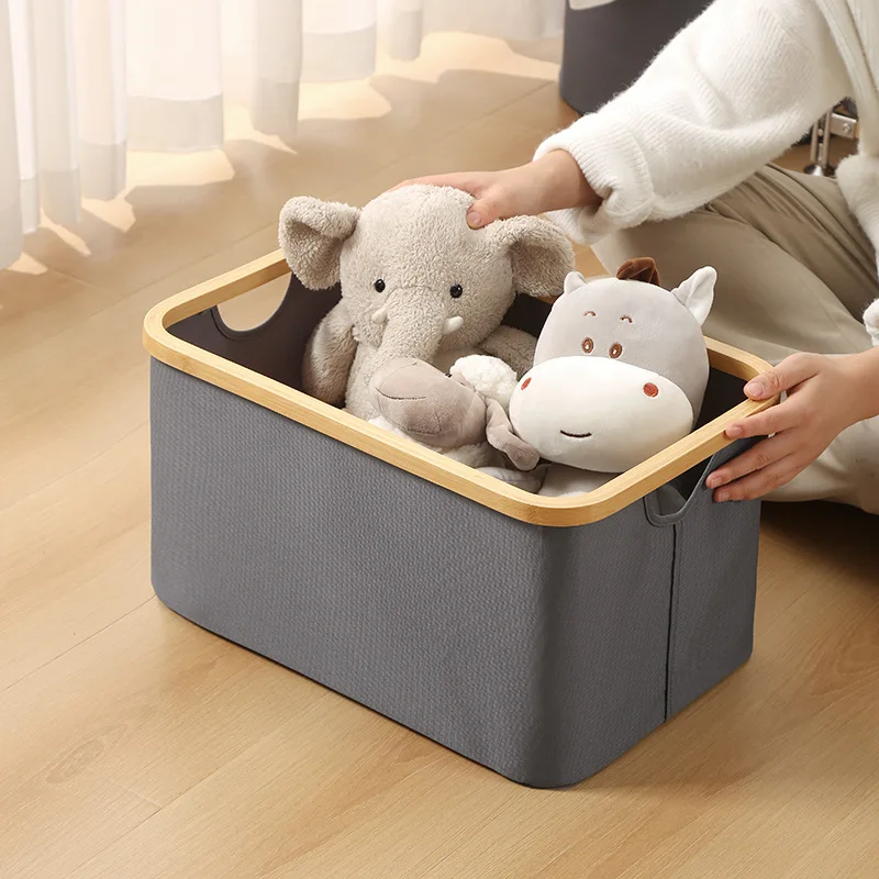 NISEVEN Large Foldable Storage Basket Closet Storage Laundry Hamper With Bamboo Handle Waterproof Oxford Cloth Storage Basket