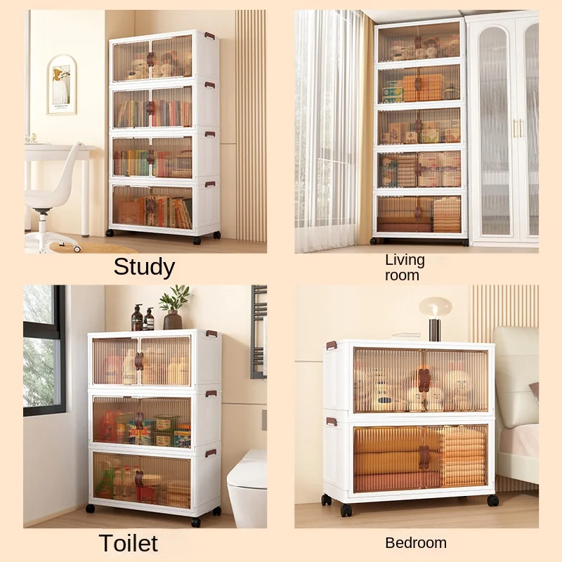 Folding Household Storage Cabinet PP Plastic Snack Storage Features for Living Room Kitchen Student Use Finished Product