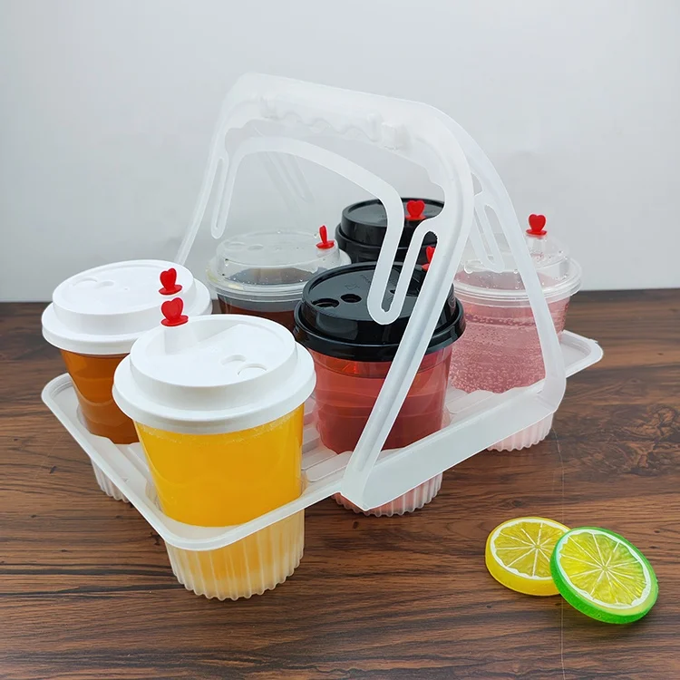 Hot selling Wholesale Disposable juice holder white Plastic Coffee Cup Holder Tray Drink Holder basket With Handle