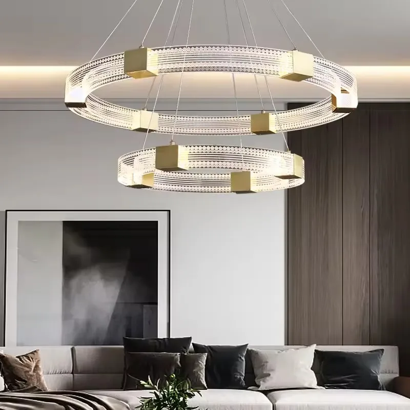 Creative modern large size ring-shaped living room bedroom lighting LED golden ring chandelier