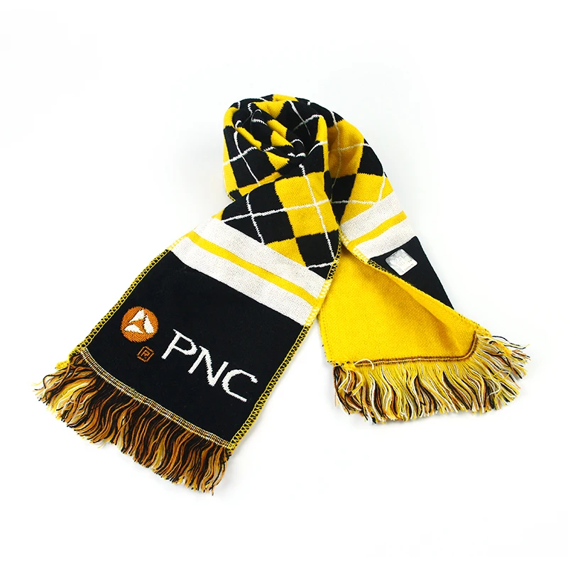 JIBIL Custom Your Own Logo Double Sides Promotional Jacquard Acrylic Knitted Sports Club Fans Keep Warm Winter Scarf