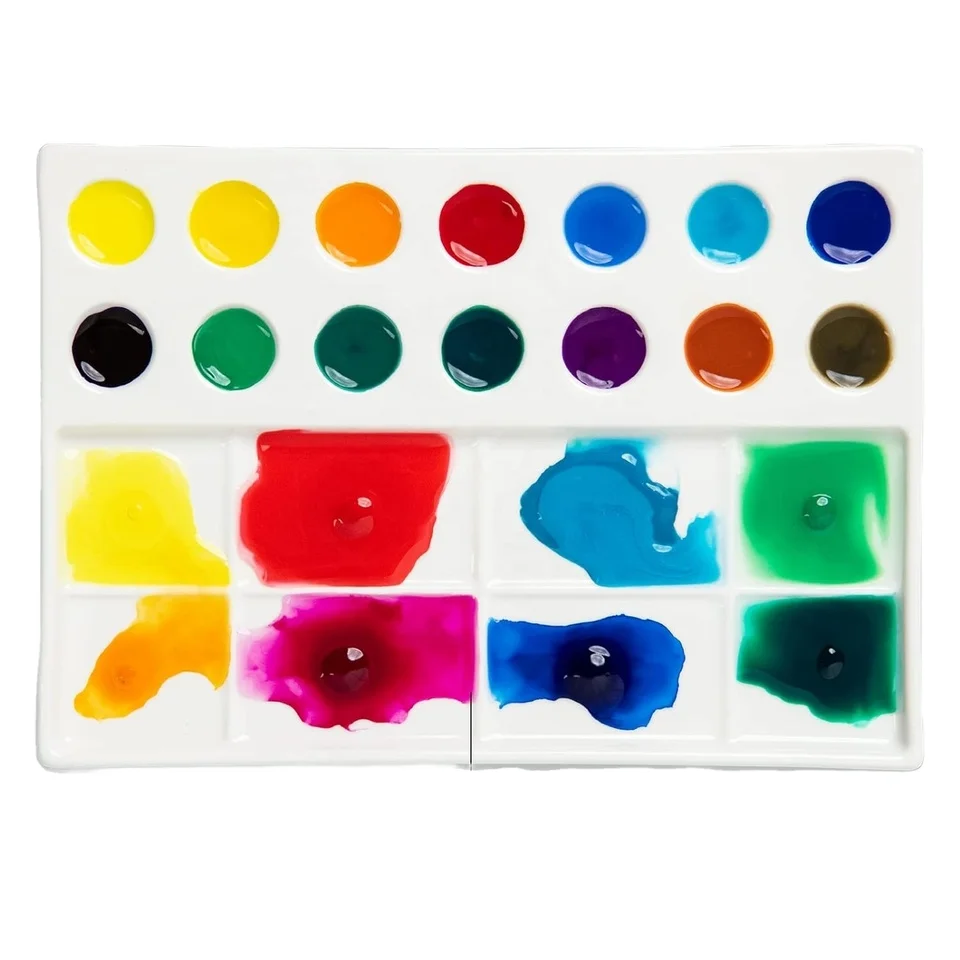 22 Well Rectangular Ceramic Watercolor Artist Palette for Paint