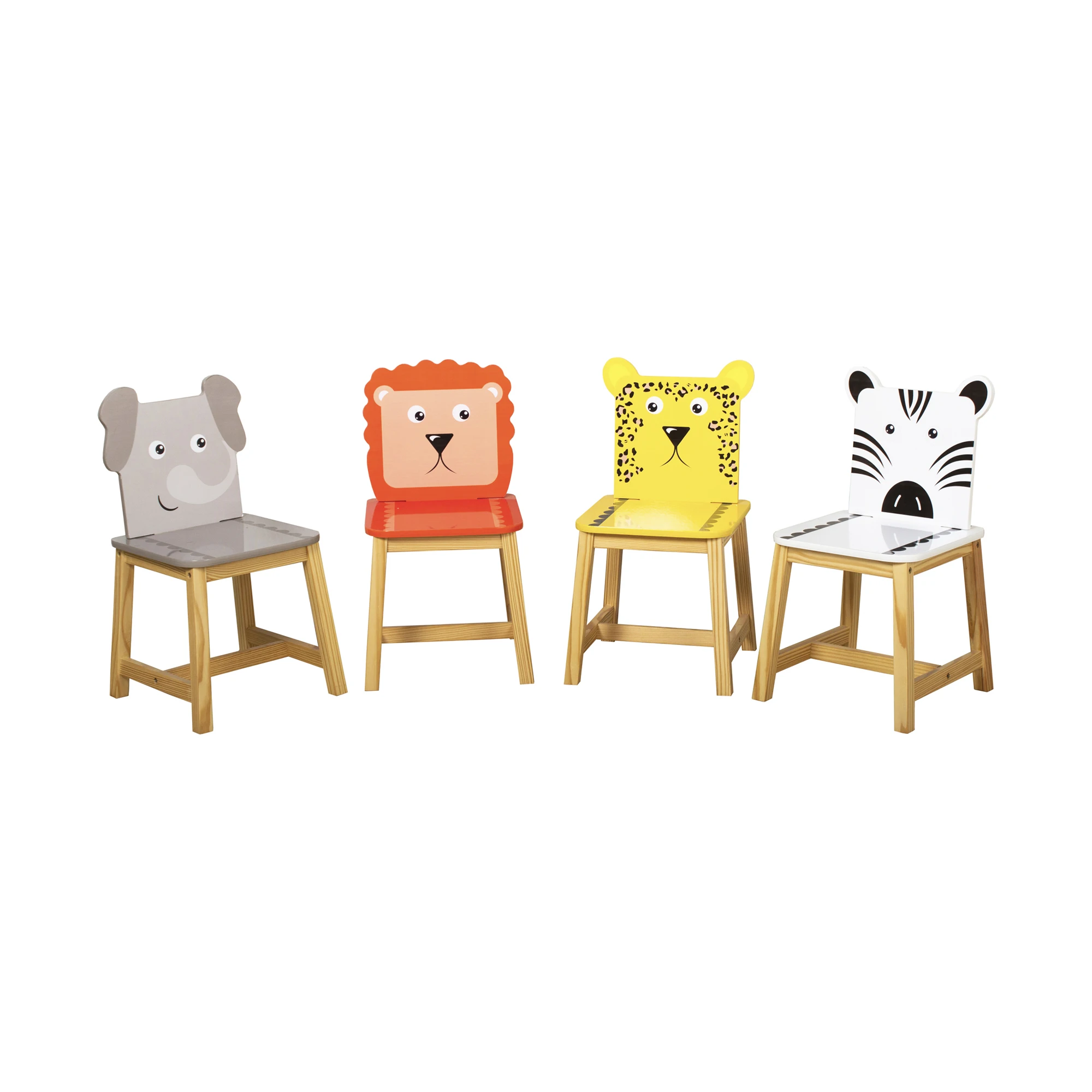 5 Piece Kiddy Table and Chair Set , Kids Wood Table with 4 Chairs Set Cartoon Animals(2-7 years old)