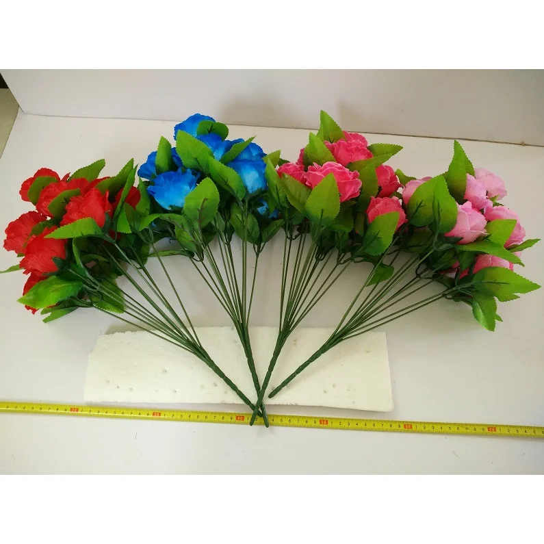 12 Heads Pink Rose Artificial Flower Bush For Sale Single Stem Flowers