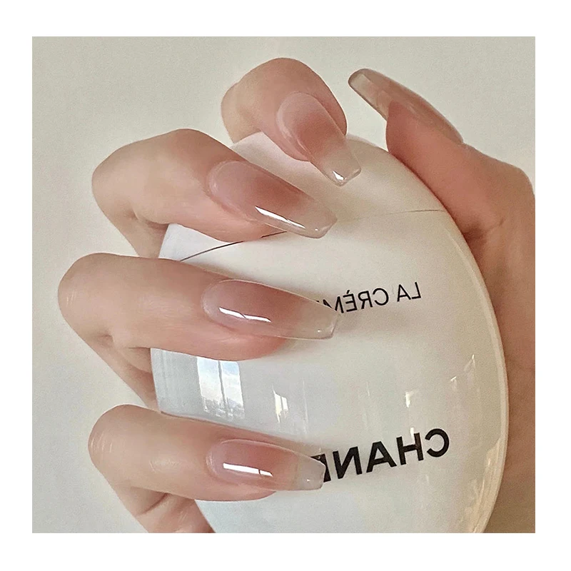 OEM Wearable Style Artificial Nail Pressing Medium Luxury False Nails Gradient Pink Glossy Bling Custom Press On Nails