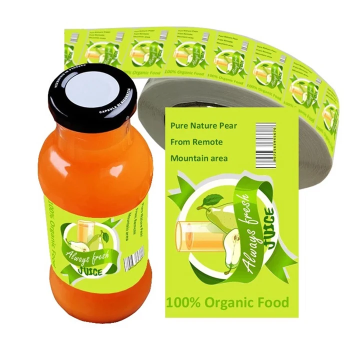 custom adhesive natural vinyl colored fruit natural bottle juice waterproof label ticker printing drink stickers labels