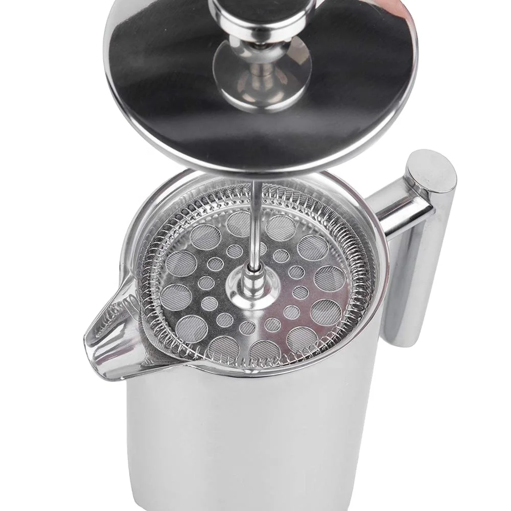 Travel Double Wall Portable Vacuum Insulated 1L Manual Stainless Steel Hand Press Coffee Pot Maker Prensa Francesa French Press