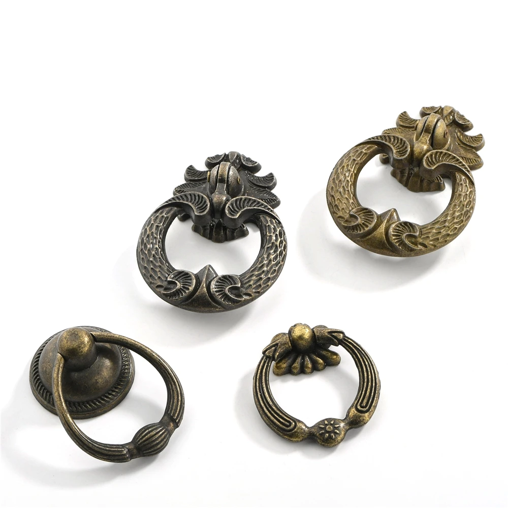 AIMINO Vintage Zinc Alloy Door Handle Kitchen Cabinet Handles Copper Pull Ring Round Handle And Knob for Wardrobe