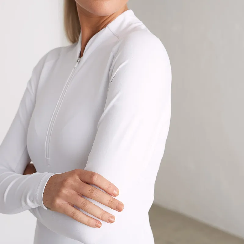 Hot Sale Spring Simple  Nylon Spandex 1/4 Zipper Long Sleeve Crop Tops Casual Streetwear Tshirt For Women