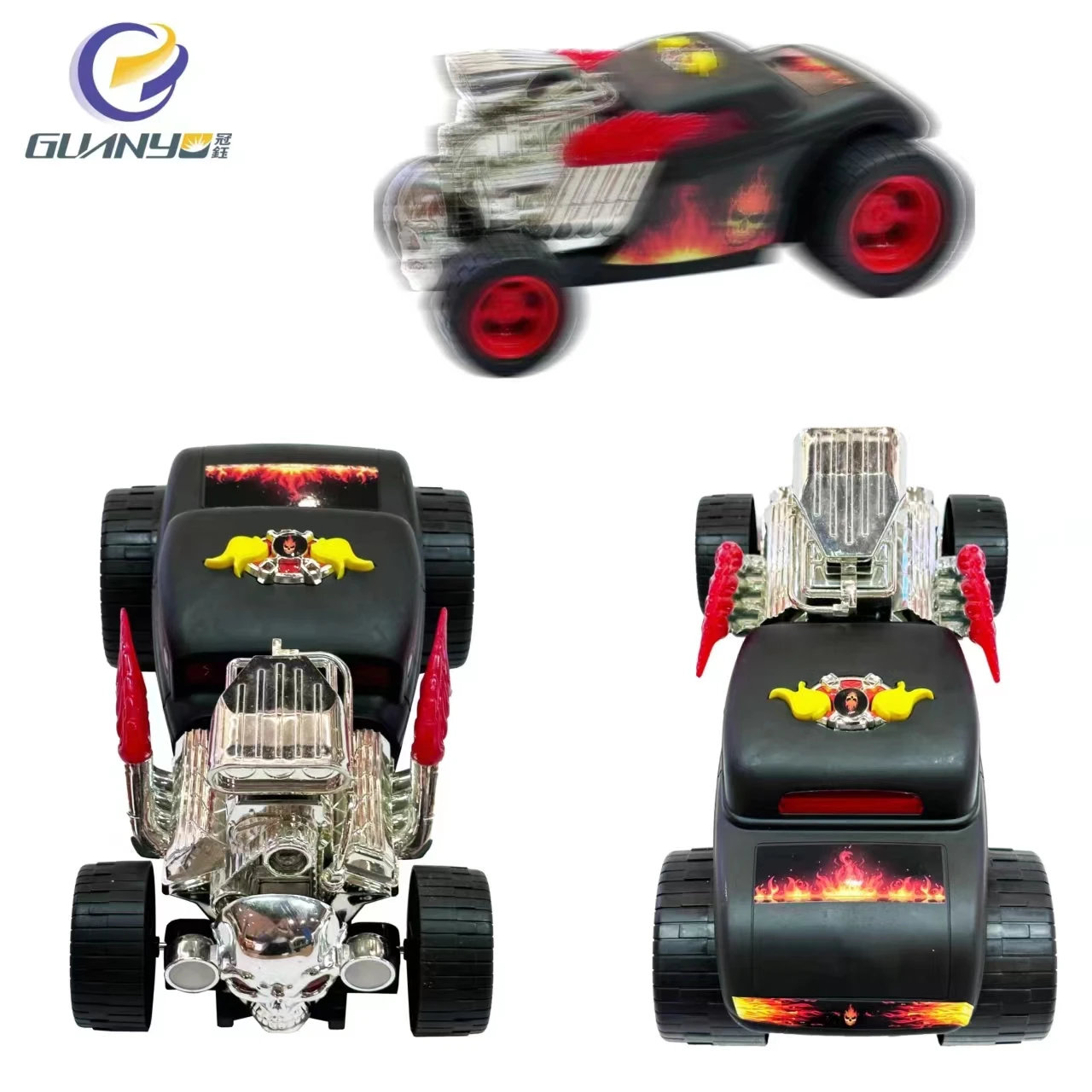 Wholesale Price Hot Sale Electric Simulated Ghost Head Vibration Toy Car Fun Cool With Light Music Effects Gift For Kids