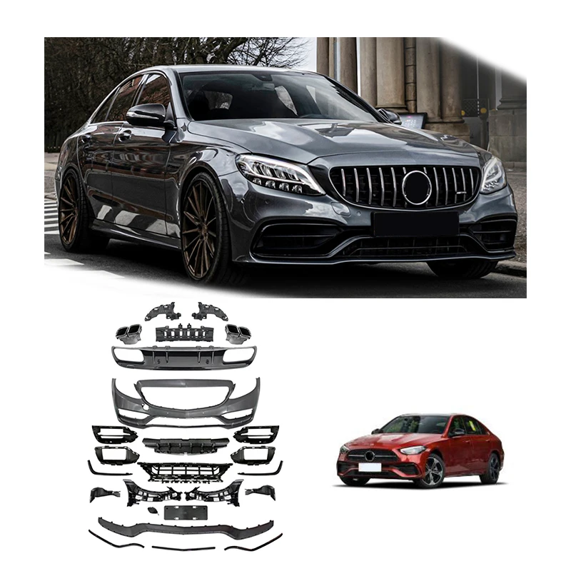 Front And Rear Bumper Centre Grille Modifications Body Kit For Mercedes-Benz C-Class W205 2019- Late To C63 Amg