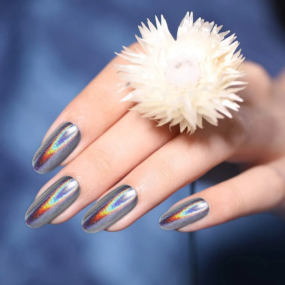 16 Jars Chrome Nail Powder Metallic Mirror Effect Holographic Aurora Chameleon Pigment 1g/Jar for Nail Art Gel Polish