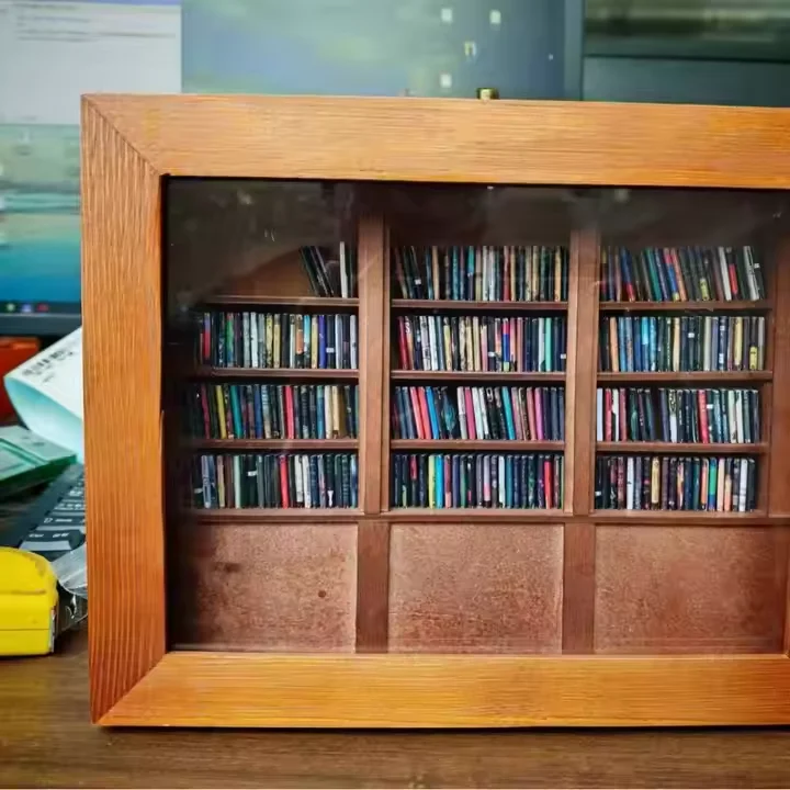 2024 New Wholesale Wooden Mini Shaking Bookshelf Creative Anxiety Relief Bookshelf Stress Relief Wooden Library Bookshelf