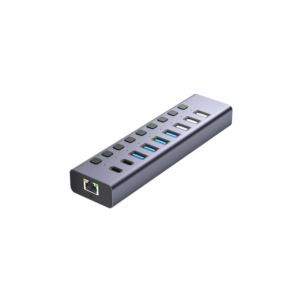 High Speed 10 Ports USB 2.0 Hub USB 3.0 Type 3.1 Gen 2 Splitter with RJ45 Network for Computer Usb hub manufacturer china