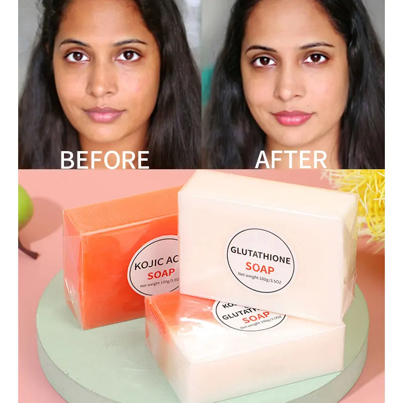 Мыло с куркумой и койевой кислотой для лица Отбеливающее глютатионное туалетное мыло против акне банное ручной работы эффектом отбеливания