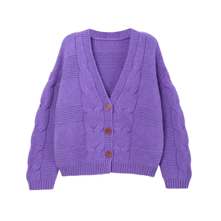 
2020 New Long Sleeves Cable Knit Chunky Cardigan Sweater Knitting 