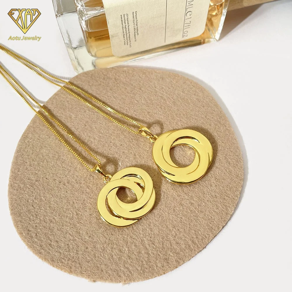 nickel free health jewelry can engraved logo double round overlapping pendant