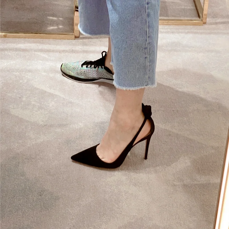Custom High Heel Shoes Manufacturer Women Black Bowknot Party Pumps Female Pointed Toe Heel Shoes Custom Sexy Heels For Ladies