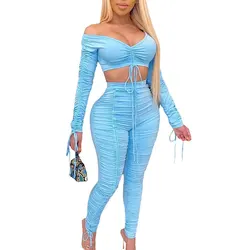 Fashion long sleeve crop top and leggings pants streetwear 2 piece set women