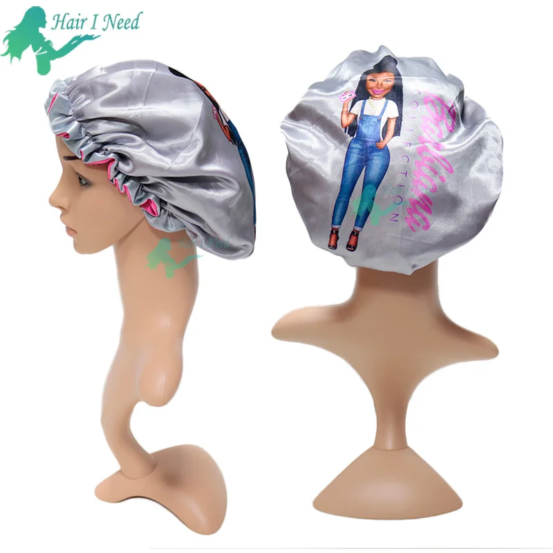 Wholesale custom private logo print on sleeping hat 100% silk material satin bonnet